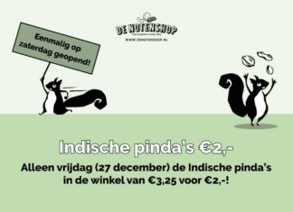 Indische pinda’s in de actie en de winkel van De Notenshop eenmalig op zaterdag open!