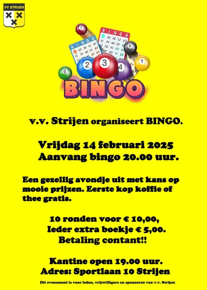 Vrijdag 14 februari: 🎉 Bingo bij v.v. Strijen! ❤️🎱
