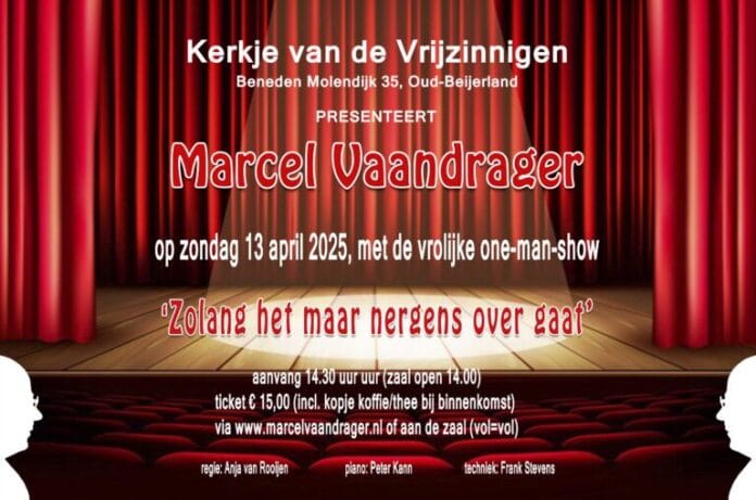 Marcel Vaandrager komt naar het kerkje van de Vrijzinnigen in Oud-Beijerland!
