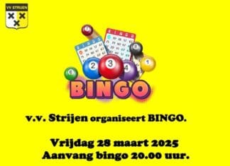 Bingo bij de v.v. Strijen op vrijdag 28 maart