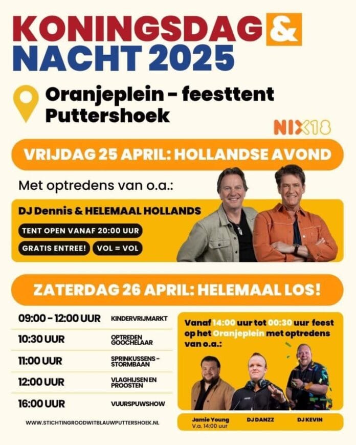 Koningsdag & Nacht 2025 in Puttershoek: Feest op het Oranjeplein!