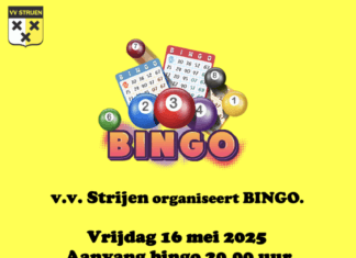 Gezellige bingoavond bij v.v. Strijen op vrijdag 16 mei