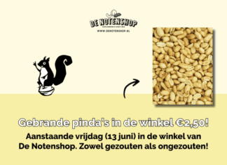 Alleen vrijdag 13 juni: Gebrande pinda’s gezouten of ongezouten 500 gram in de winkel van De Notenshop!