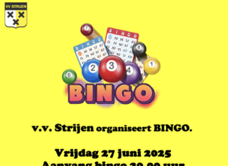 v.v. Strijen organiseert de laatste Bingo voor de zomerstop op vrijdag 27 juni