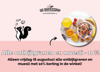 Alleen vrijdag 8 augustus: 10% korting op alle ontbijtgranen en muesli in de winkel van De Notenshop!