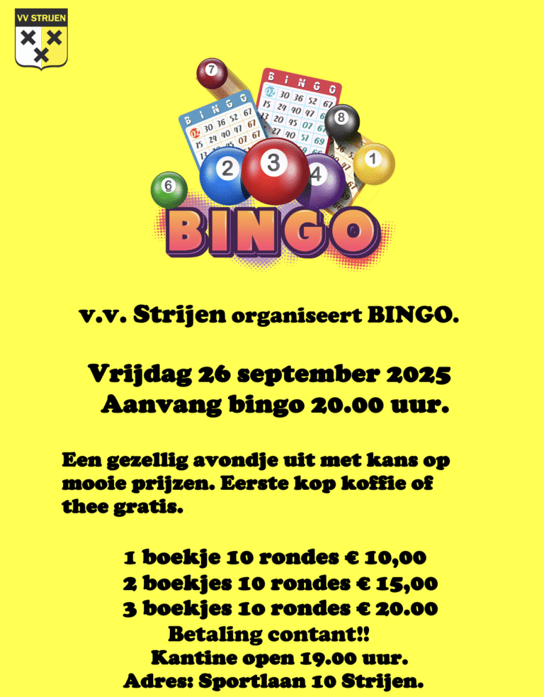 Vrijdag 26 september: Bingo bij v.v. Strijen!