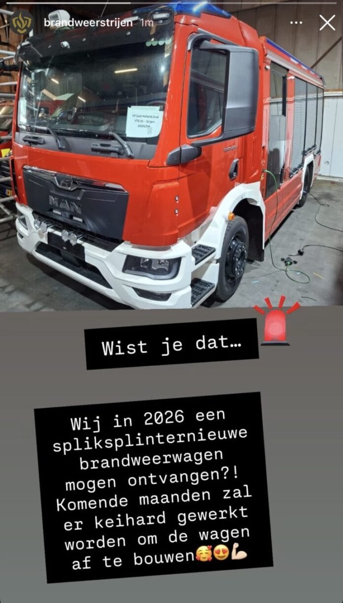 Brandweer Strijen krijgt in 2026 spiksplinternieuwe brandweerwagen