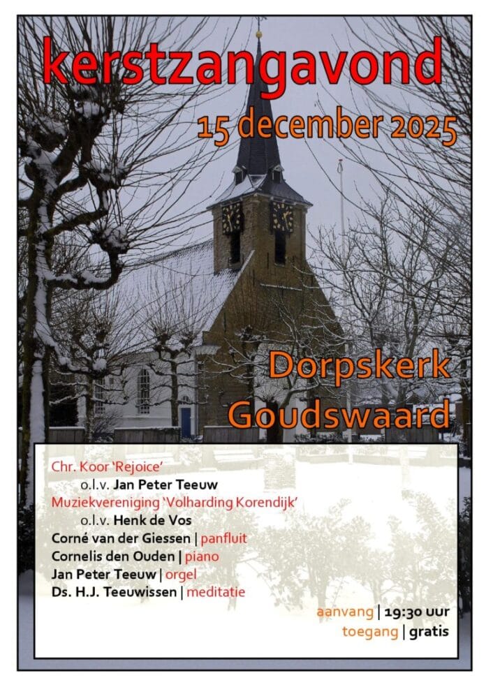 Kerstzangavond in de kerk van Goudswaard op 15 december