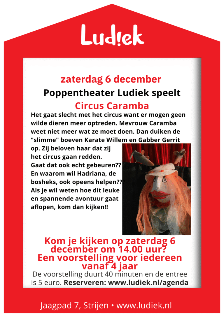 Poppentheater Ludiek speelt ‘Circus Caramba’ op 6 december