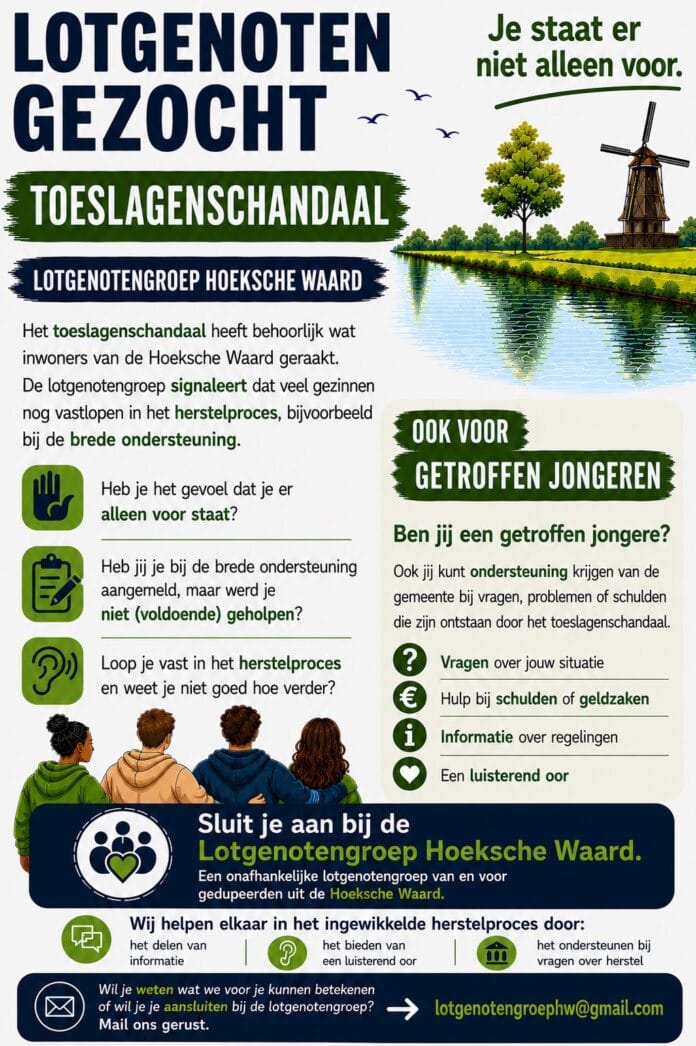Oproep voor lotgenoten toeslagenschandaal in de Hoeksche Waard